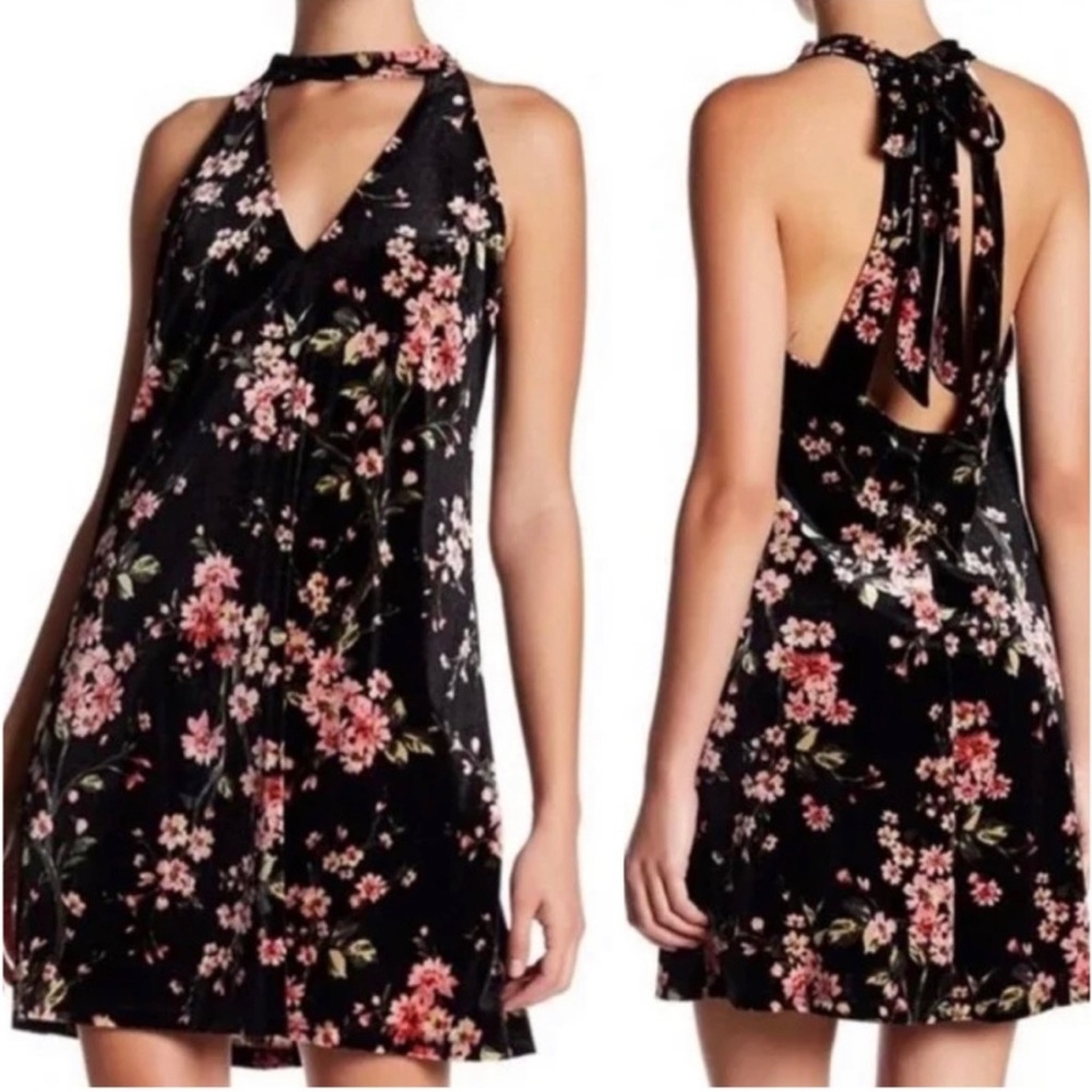 Lush Dark Floral Print Chocker Mini Dress